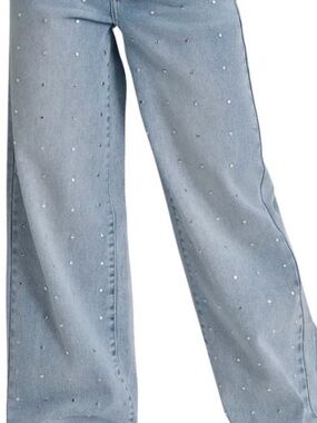DKNY Light Blue Wide-Leg Jeans with Pearl Studs